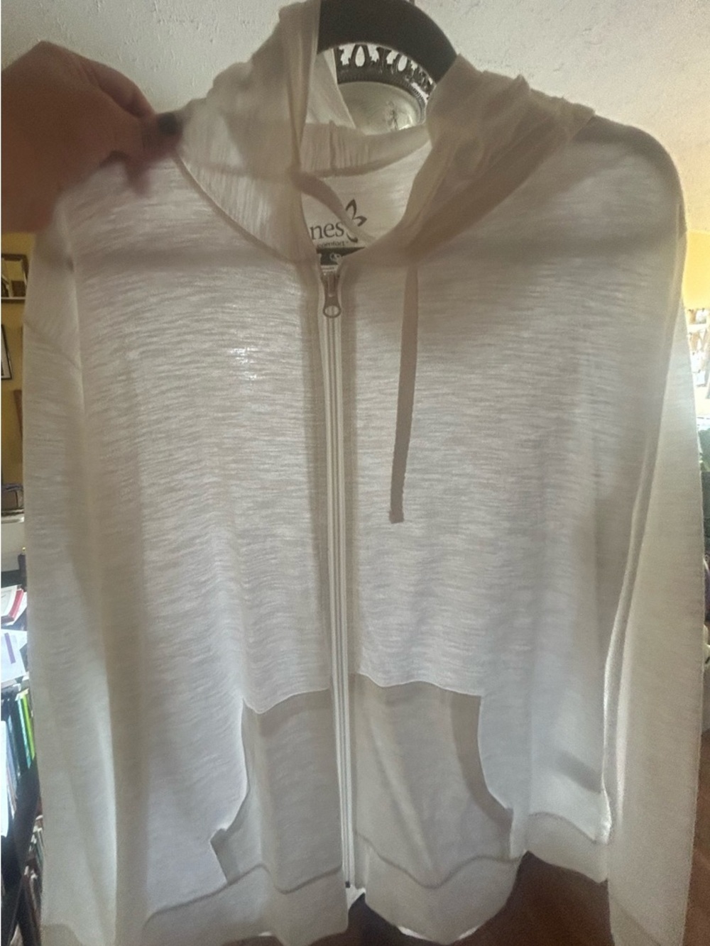 Hanes White Lightweight Zip-Up Hoodie with Logo